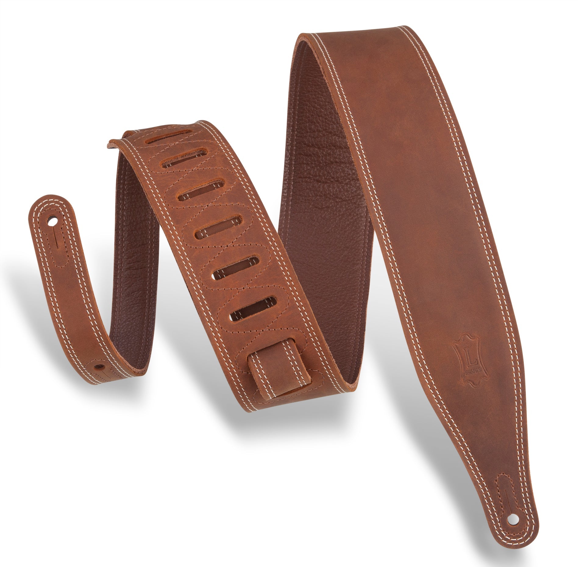 Levy's Butter Double Stitch Leather 2.5" Guitar Strap, Brown by Levy's Leathers
