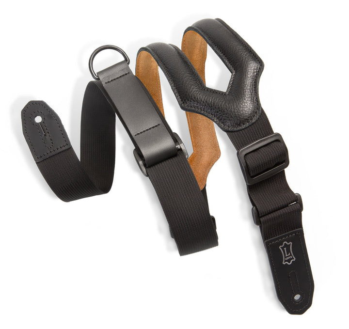 Levy's Right Height Ergonomic Leather 3" Guitar Strap, Black by Levy's Leathers