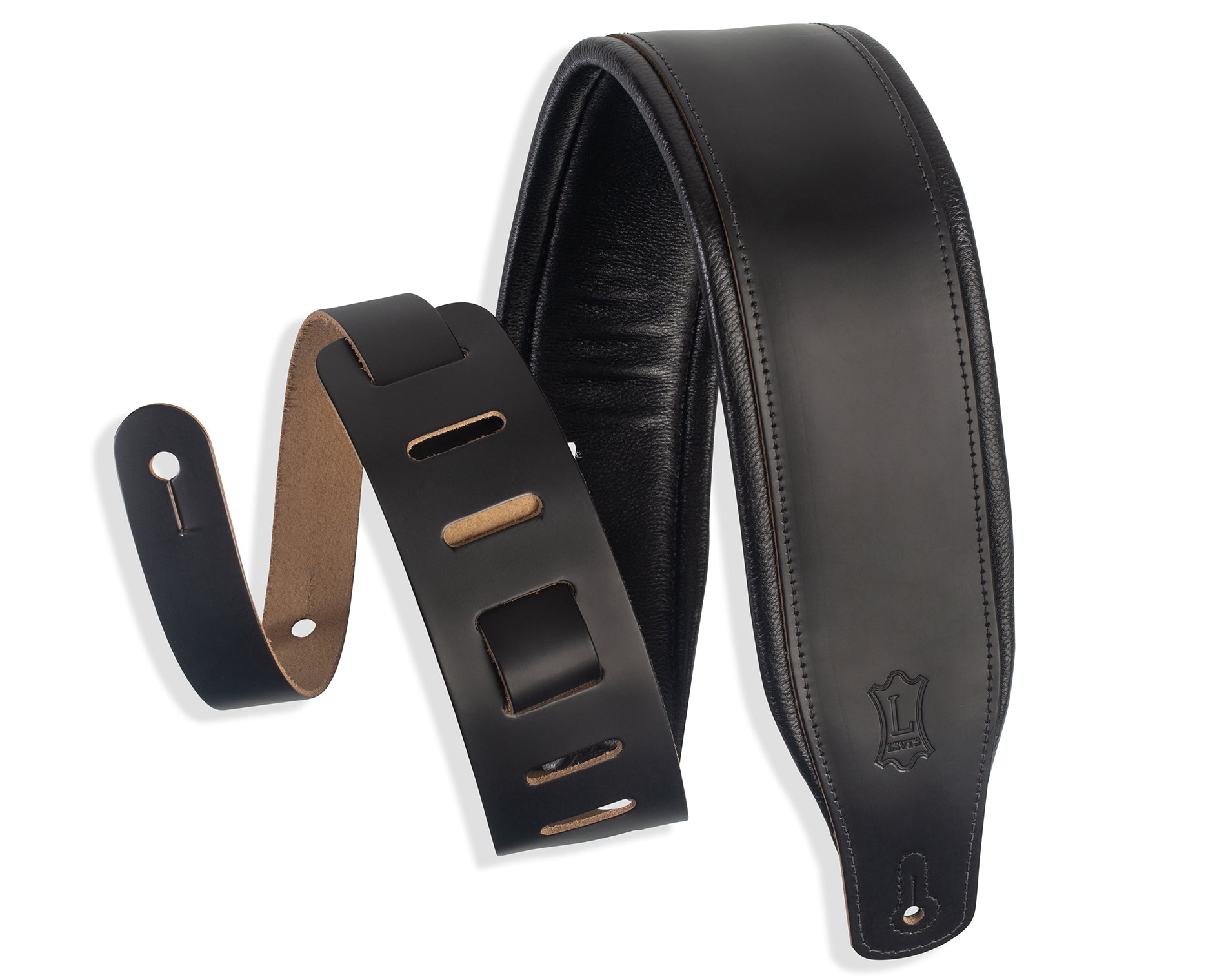 Levy's Top Grain Leather 3" Guitar Strap, Black by Levy's Leathers