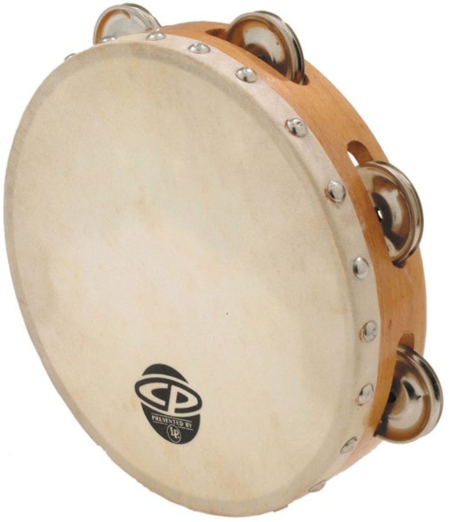 LP 8" Wood Tambourine, Headed, Single Row Jingles by Coast Music