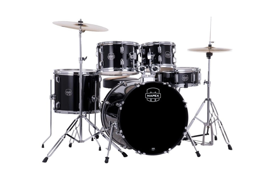 Mapex Comet 5 - Piece Drum Kit (20,10,12,14,SD) with Cymbals and Hardware - Dark Black by Yorkville