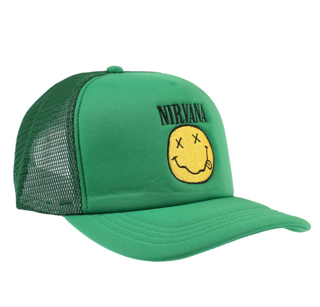 NIRVANA UNISEX MESH BACK CAP: LOGO & HAPPY FACE by Rock Off Trade