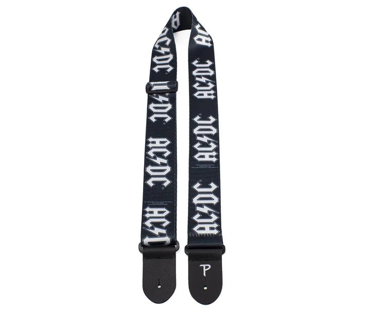 Official Licensing AC/DC White Logo On Black Polyester Guitar Strap by Perri's Leathers