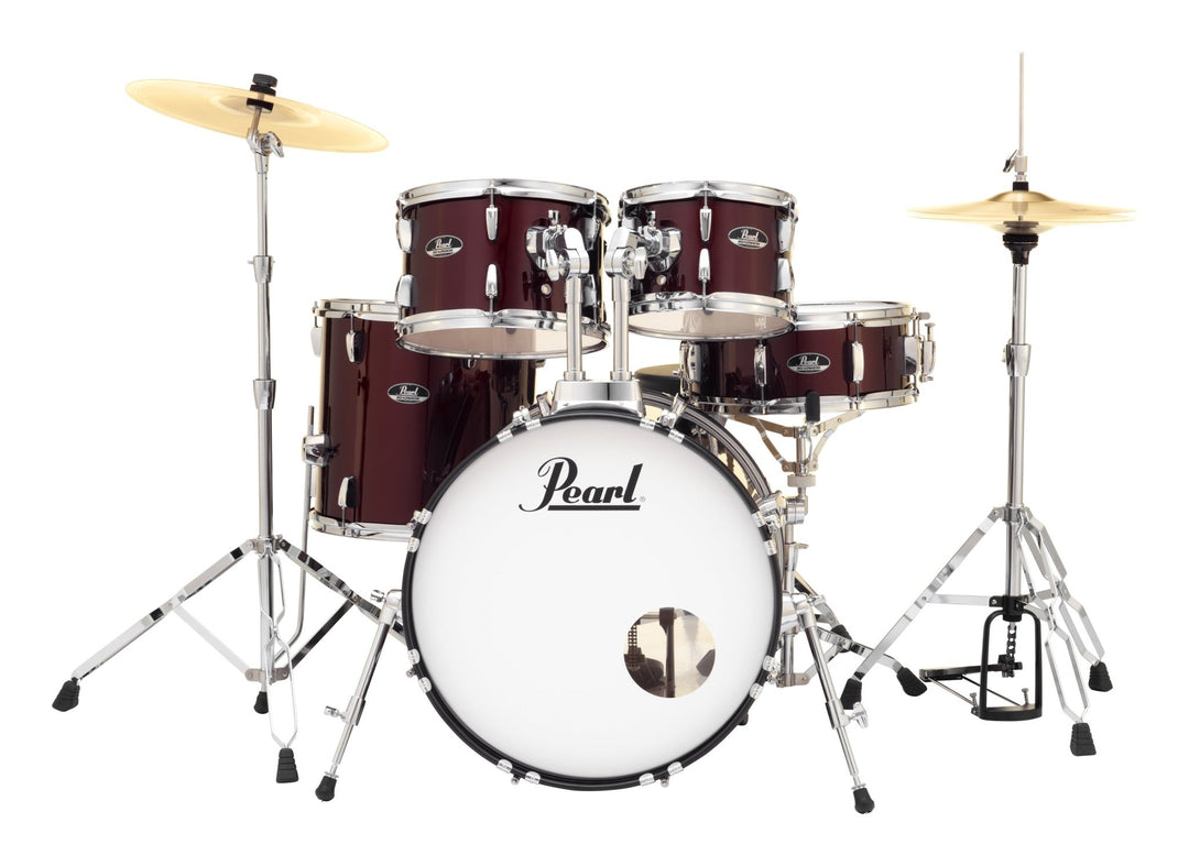 Pearl Roadshow 5 - Piece Drum Set With 20" Bass Drum, Hardware & Cymbals, Red Wine by Erikson Music