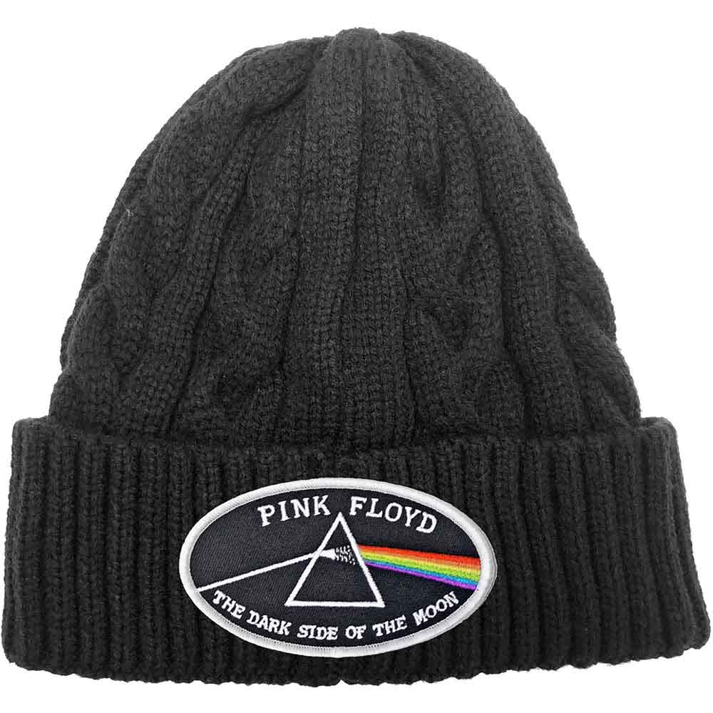 PINK FLOYD UNISEX BEANIE HAT: THE DARK SIDE OF THE MOON WHITE BORDER (CABLE KNIT) by Rock Off Trade