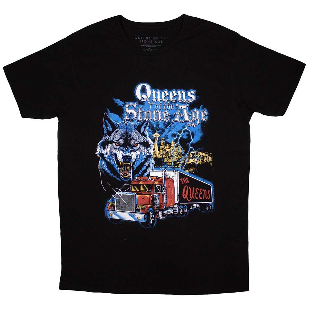 Queens Of The Stone Age Unisex T-Shirt: Wolf Skyline Black, Large by Rock Off Trade