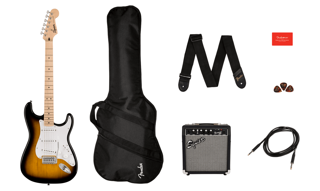 Squier Sonic™ Stratocaster® Pack, Maple Fingerboard, 2 - Color Sunburst, Gig Bag, 10G - 120V by FMIC