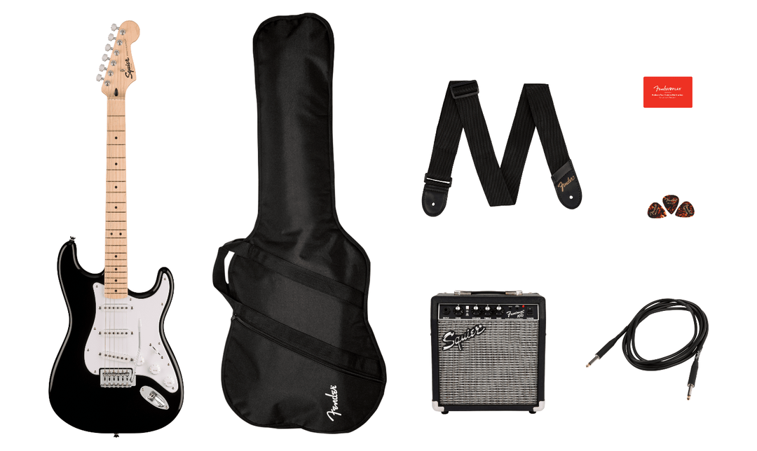 Squier Sonic™ Stratocaster® Pack, Maple Fingerboard, Black, Gig Bag, 10G - 120V by FMIC