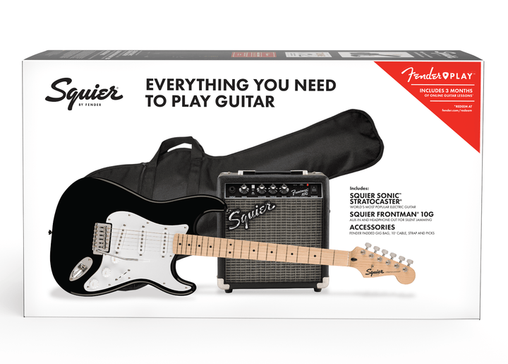 Squier Sonic™ Stratocaster® Pack, Maple Fingerboard, Black, Gig Bag, 10G - 120V by FMIC