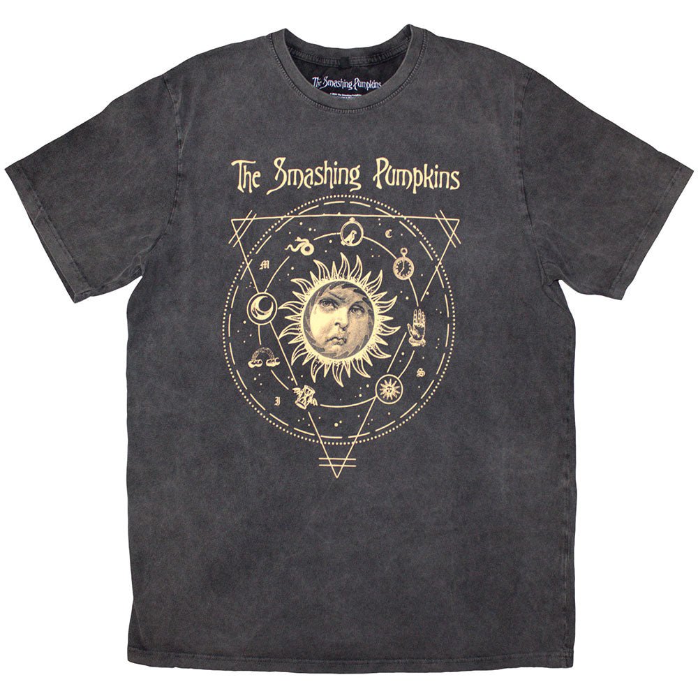 The Smashing Pumpkins Unisex Stone Wash T-Shirt Celestial Sun (Charcoal Grey) by Rock Off Trade