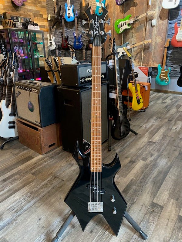 USED B.C. Rich Bronze Warlock Bass w/ Hard Case, Black by Faders Music Inc.