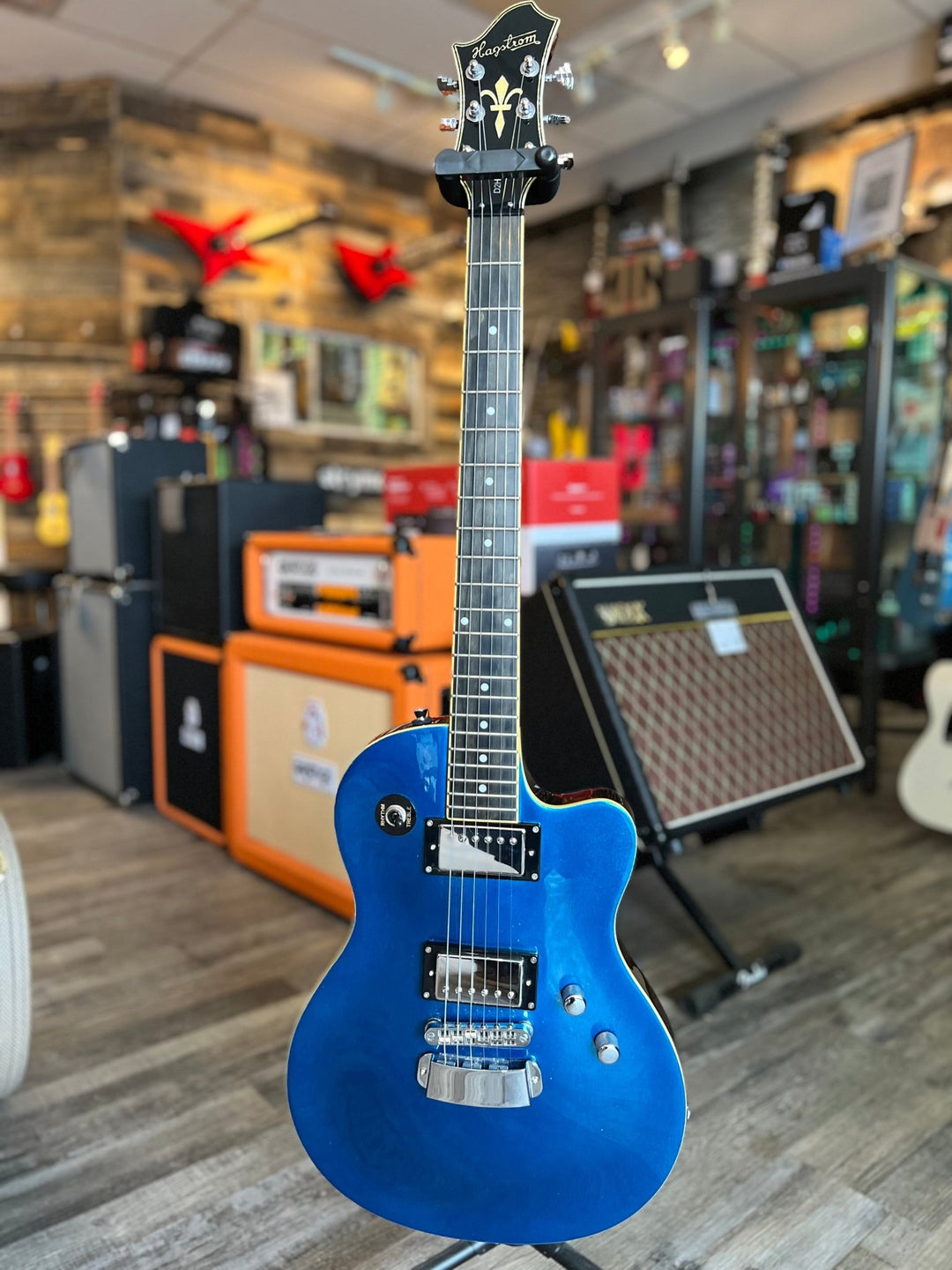 Used Hagstrom D2H Electric Guitar Sparkle Blue w/Case by Used