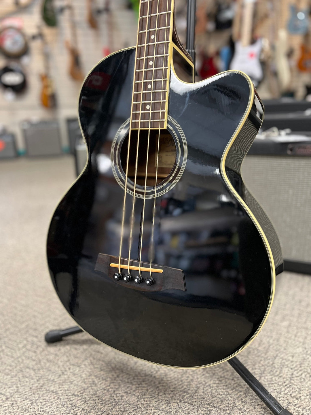 Used Ibanez AEB8E - BK Acoustic Bass Guitar – Black by Faders Music Inc.