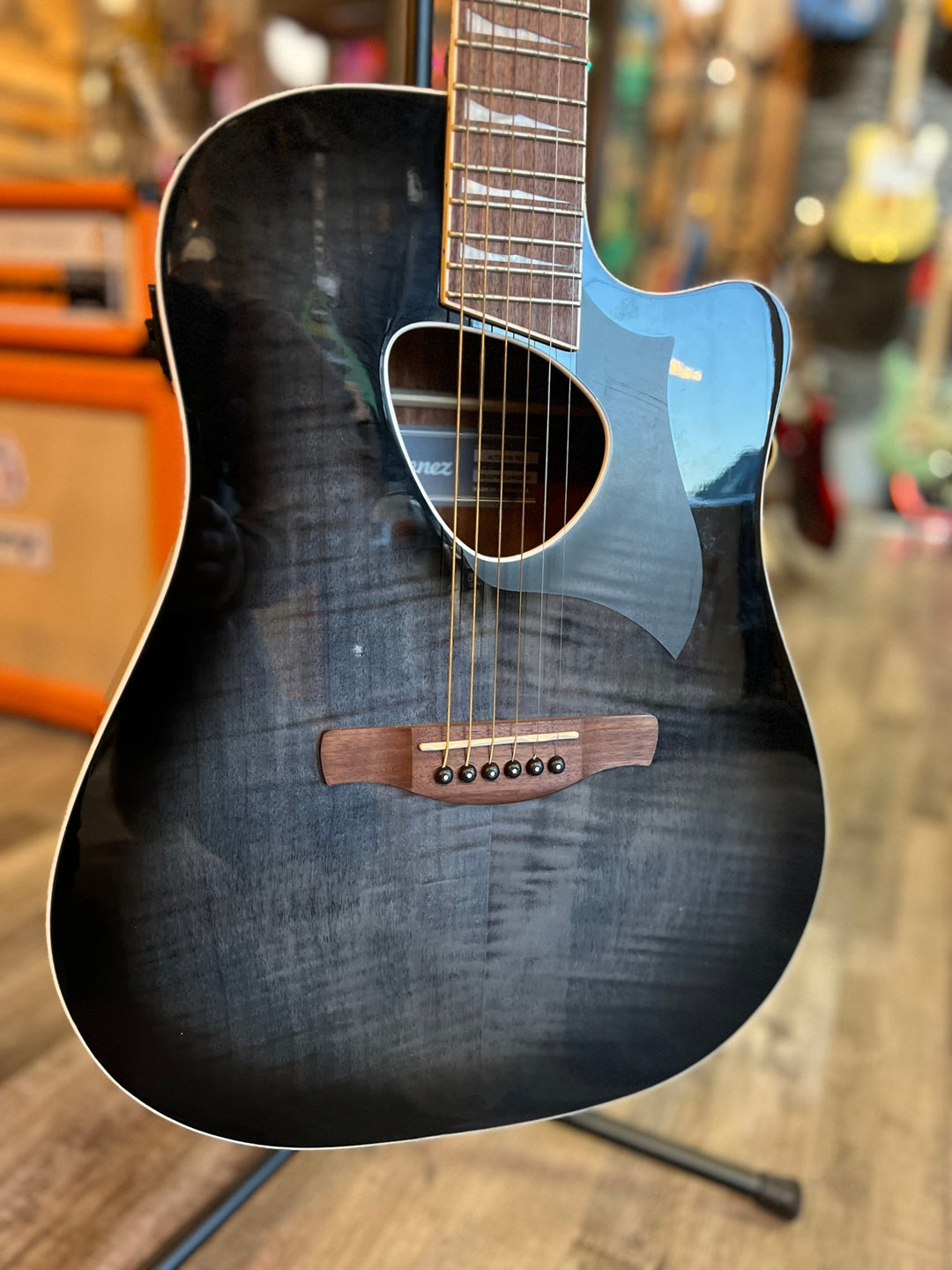 Used Ibanez Altstar Acoustic Electric Guitar ALT30FM, Transparent Black Sunburst High Gloss by Hoshino