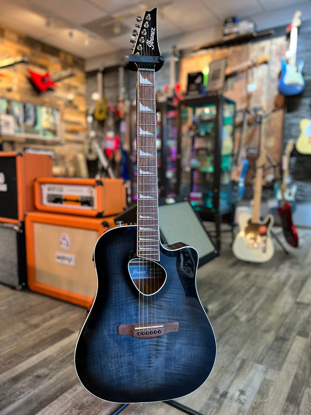 Used Ibanez Altstar Acoustic Electric Guitar ALT30FM, Transparent Black Sunburst High Gloss by Hoshino