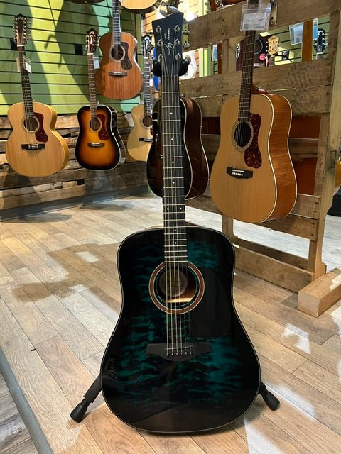 Used Jay Turser Dreadnought Acoustic Guitar, Full Size, Blue Burst Quilt by Faders Music Inc.