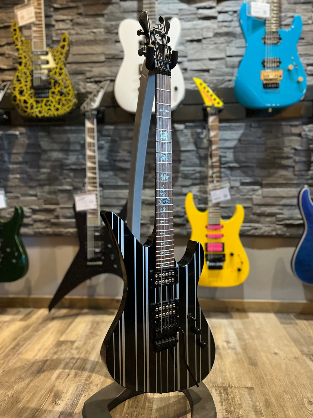 Used Schecter Synyster Gates Standard Electric Guitar - Black w/ Silver Stripes (FD) by Erikson Music