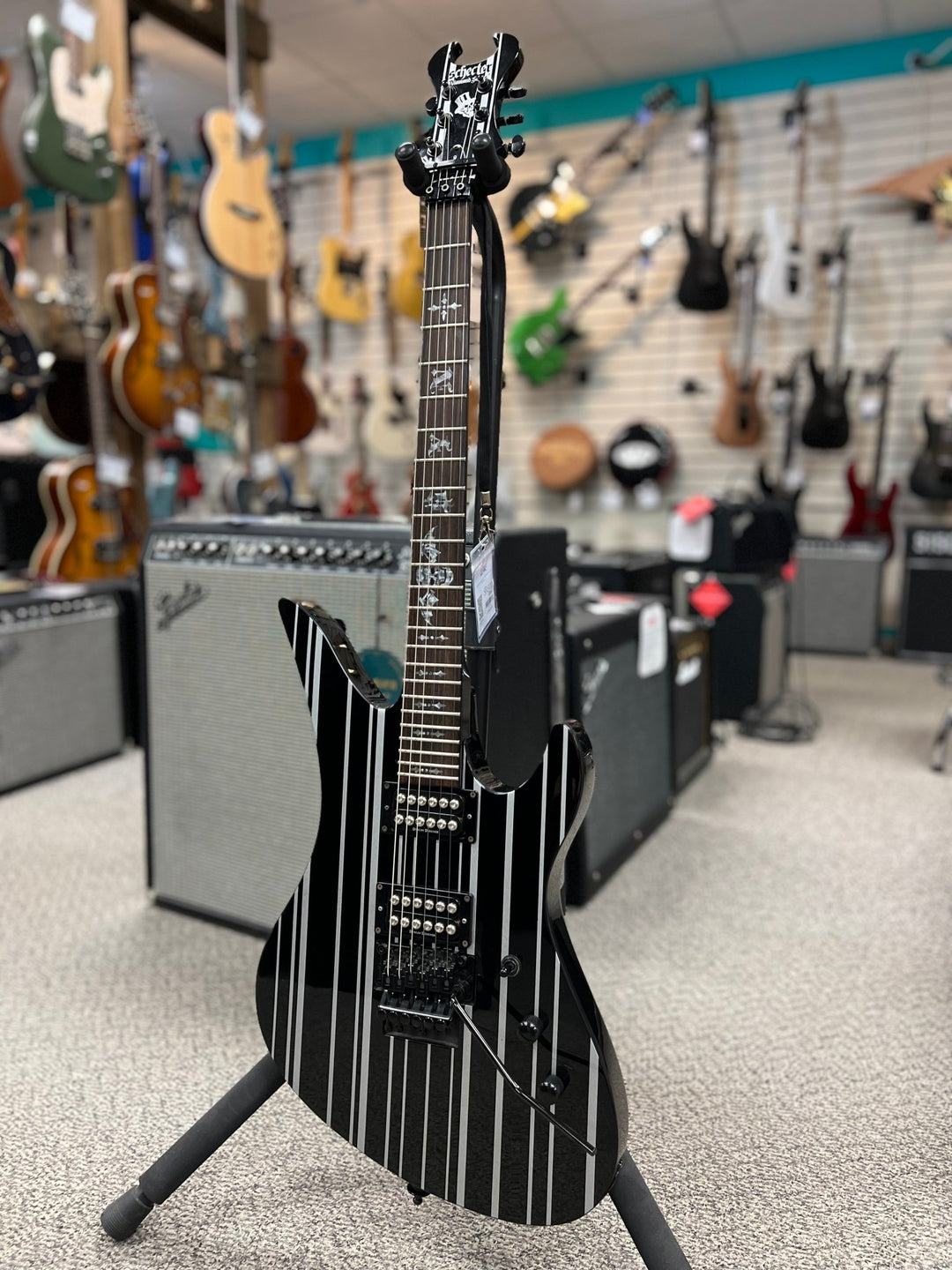 Used Schecter Synyster Gates Standard Electric Guitar - Black w/ Silver Stripes (TG) by Erikson Music
