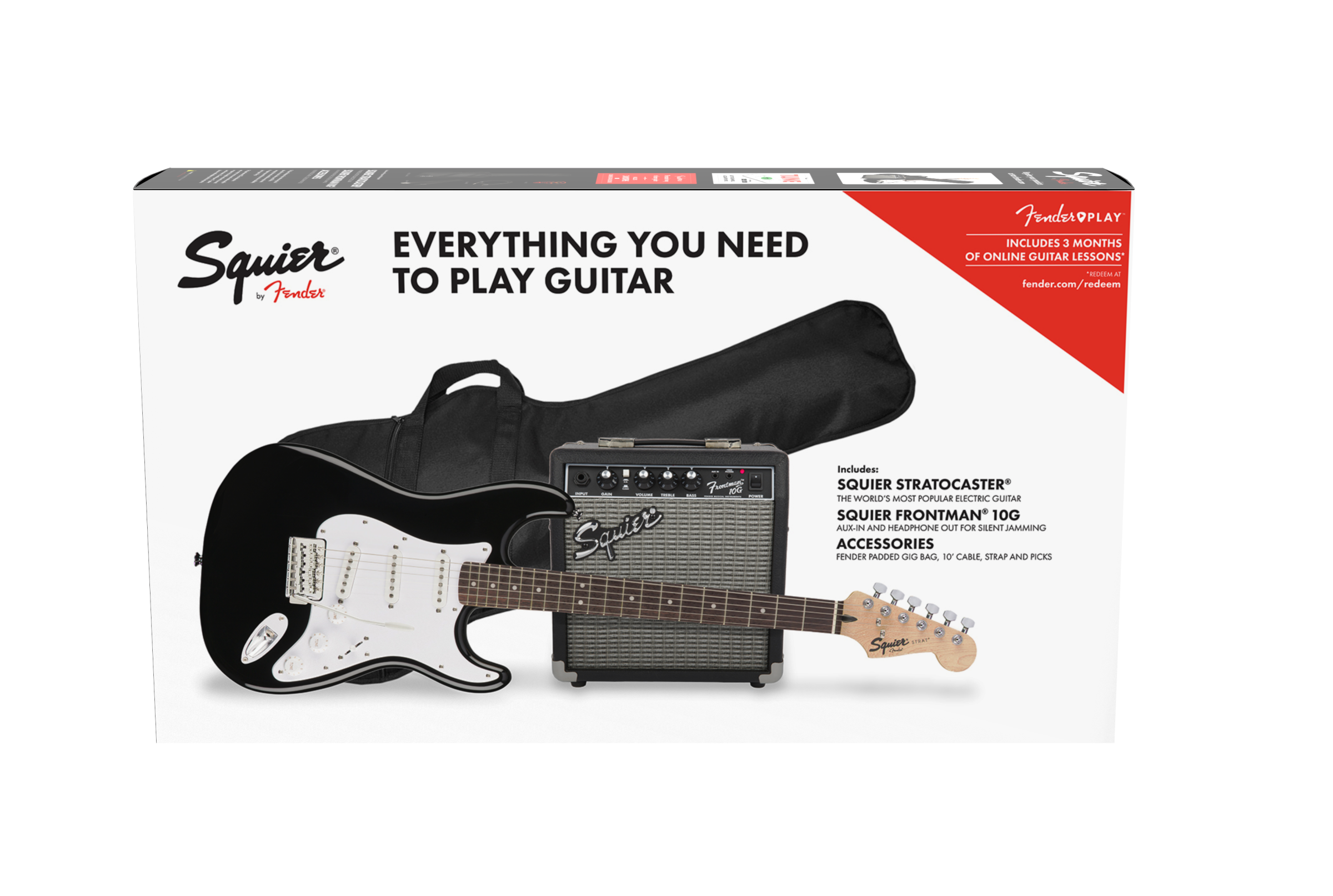 Squier Stratocaster® Pack, Laurel Fingerboard, Black, Gig Bag, 10G - 120V