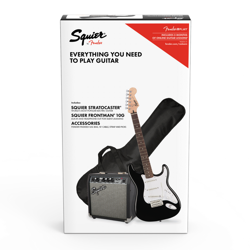 Squier Stratocaster® Pack, Laurel Fingerboard, Black, Gig Bag, 10G - 120V