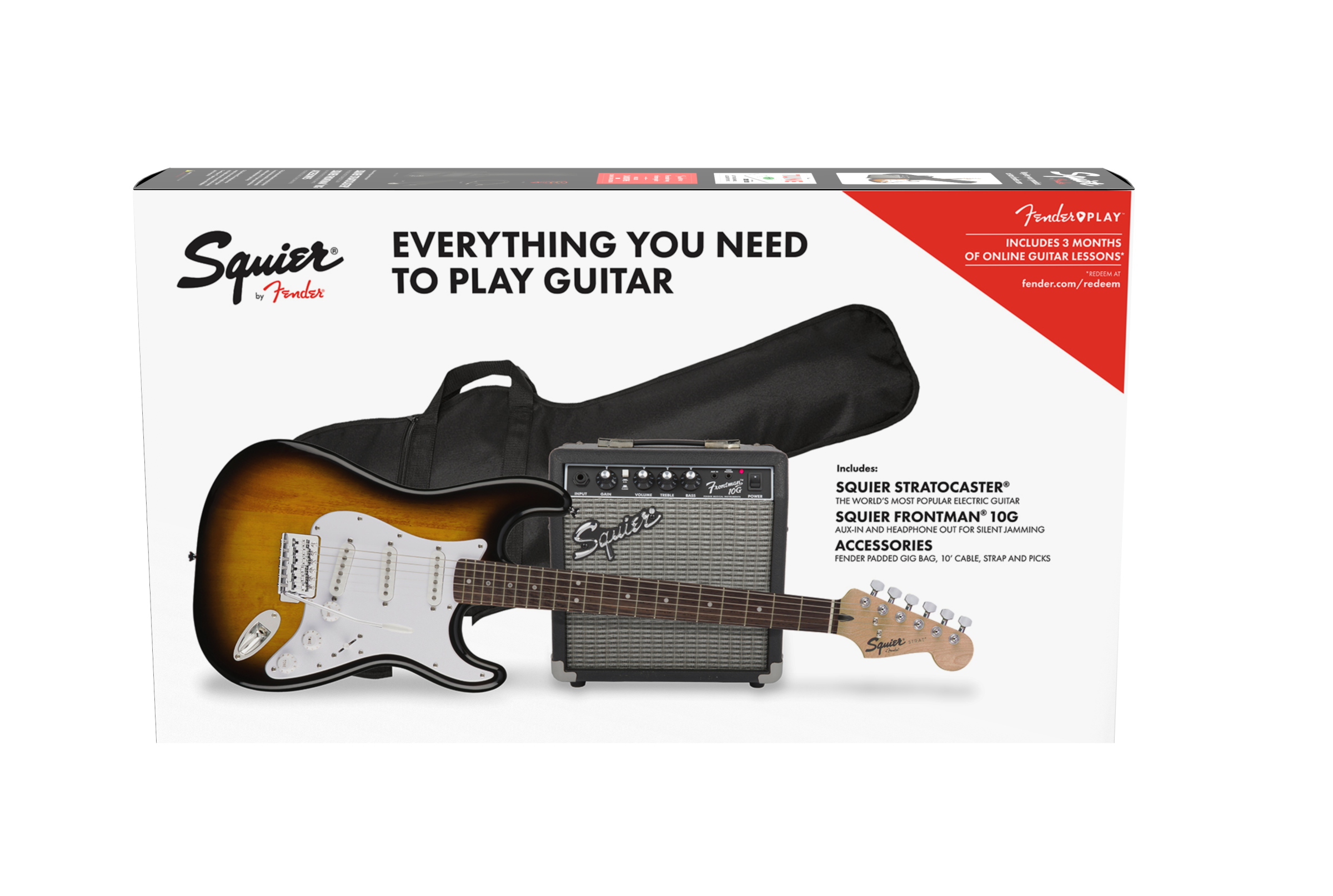 Squier Stratocaster® Pack, Laurel Fingerboard, Brown Sunburst, Gig Bag, 10G - 120V