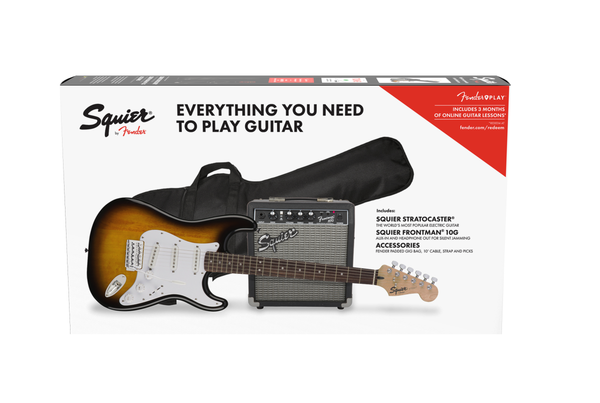 Squier Stratocaster® Pack, Laurel Fingerboard, Brown Sunburst, Gig Bag, 10G - 120V