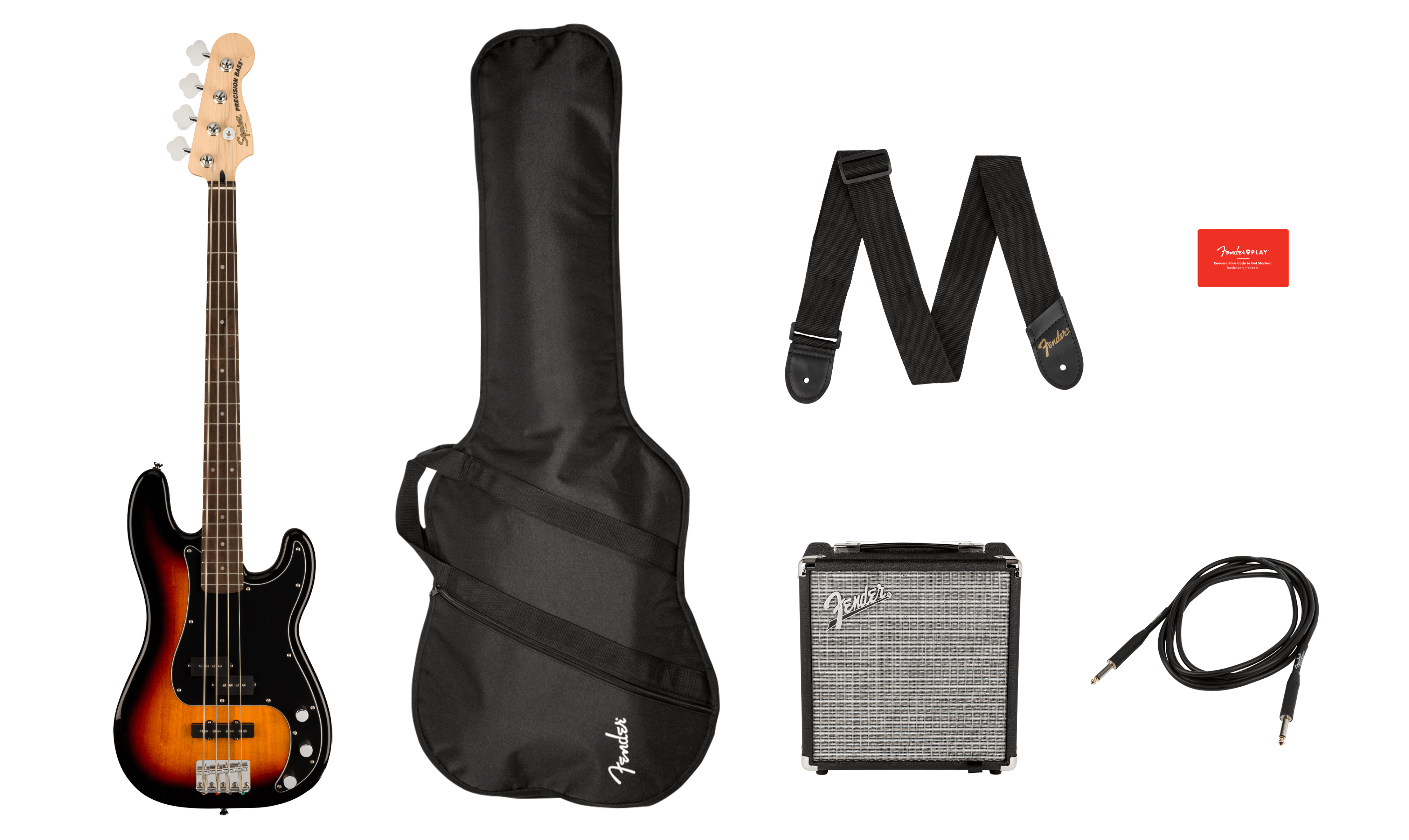 Squier Affinity Series Precision Bass PJ Pack, Laurel Fingerboard, 3-Color Sunburst, Gig Bag, Rumble 15 - 120V