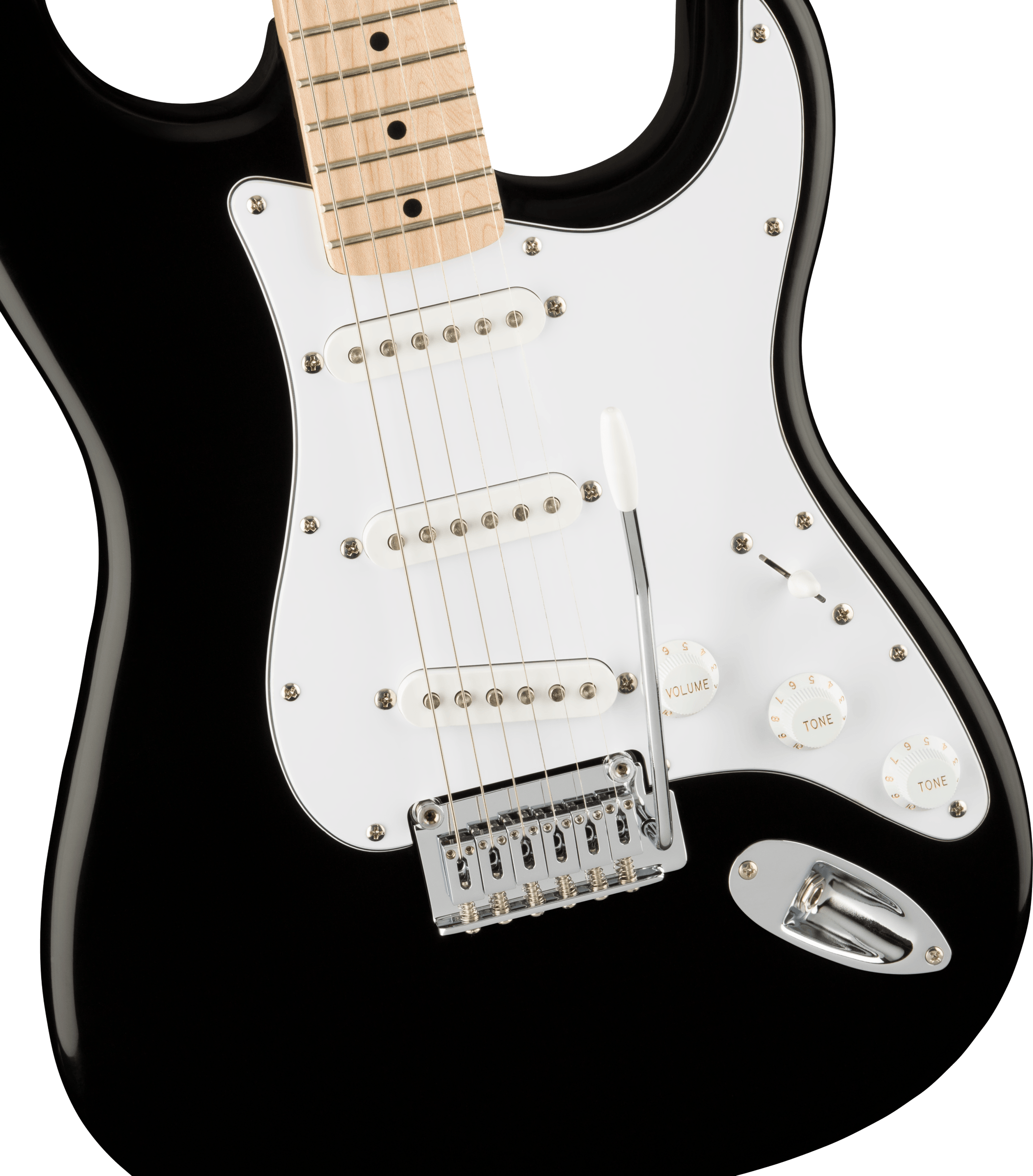 Squier Affinity Series™ Stratocaster®, Maple Fingerboard, White Pickguard, Black