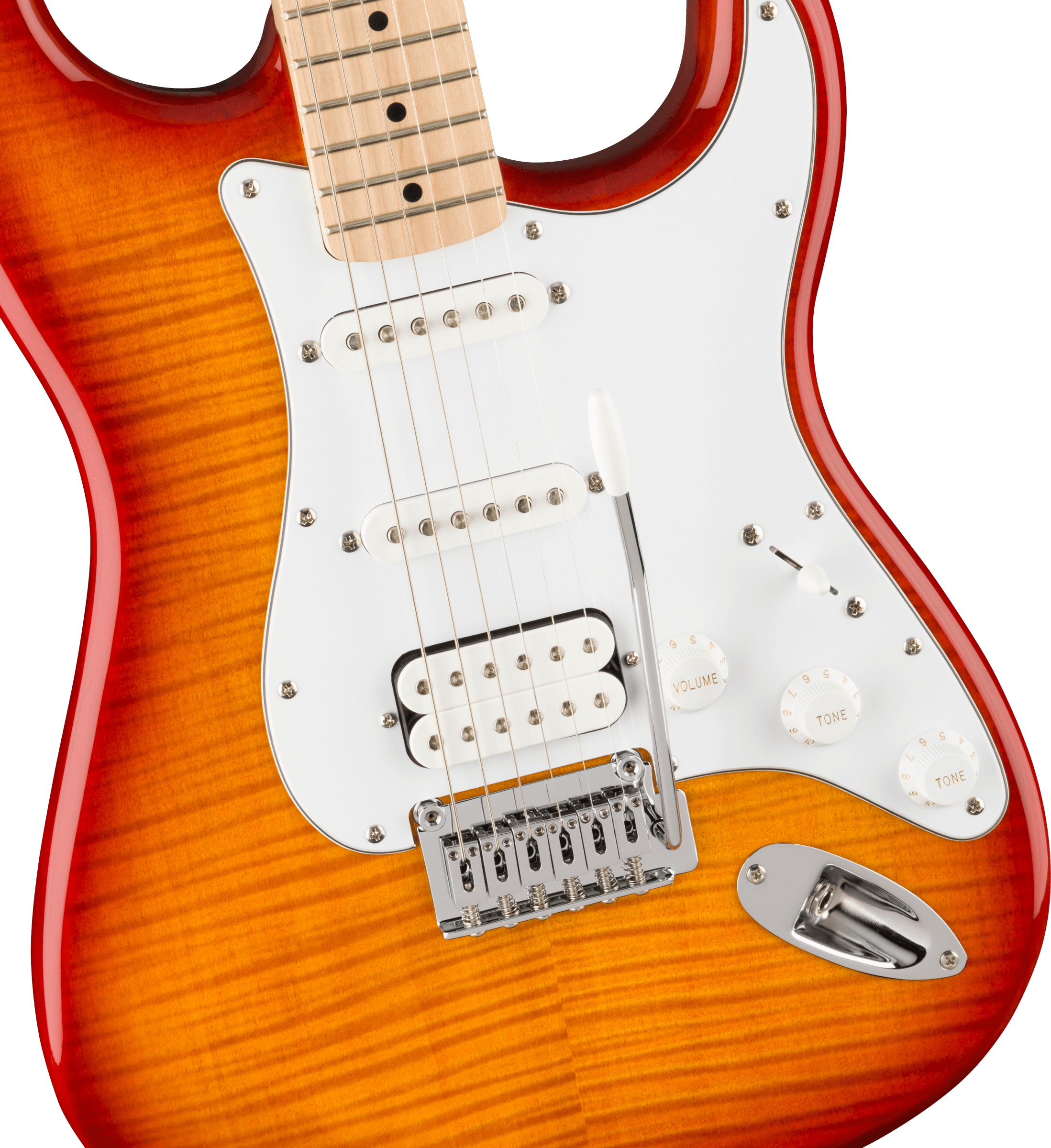 Squier Affinity Series™ Stratocaster® FMT HSS, Maple Fingerboard, White Pickguard, Sienna Sunburst