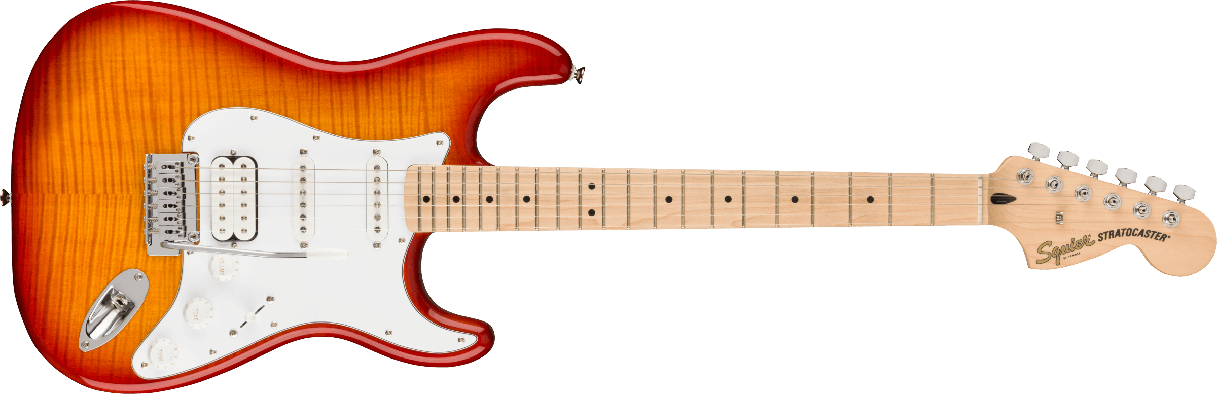 Squier Affinity Series™ Stratocaster® FMT HSS, Maple Fingerboard, White Pickguard, Sienna Sunburst