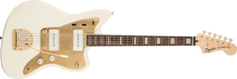 Squier 40th Anniversary Jazzmaster®, Gold Edition, Laurel Fingerboard, Gold Anodized Pickguard, Olympic White