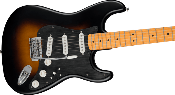 Squier 40th Anniversary Stratocaster®, Vintage Edition, Maple Fingerboard, Black Anodized Pickguard, Satin Wide 2-Color Sunburst