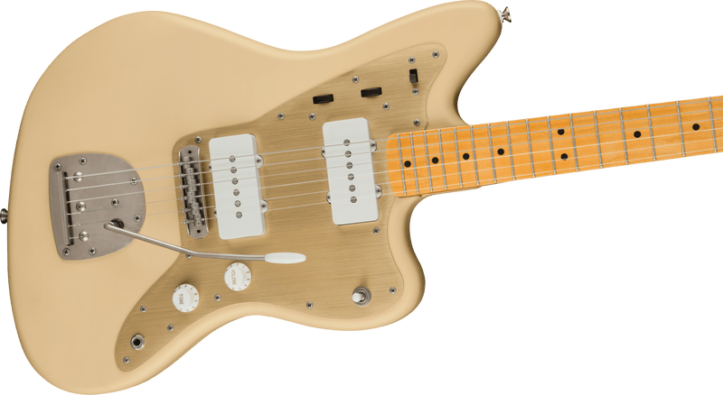 Squier 40th Anniversary Jazzmaster®, Vintage Edition, Maple Fingerboard, Gold Anodized Pickguard, Satin Desert Sand