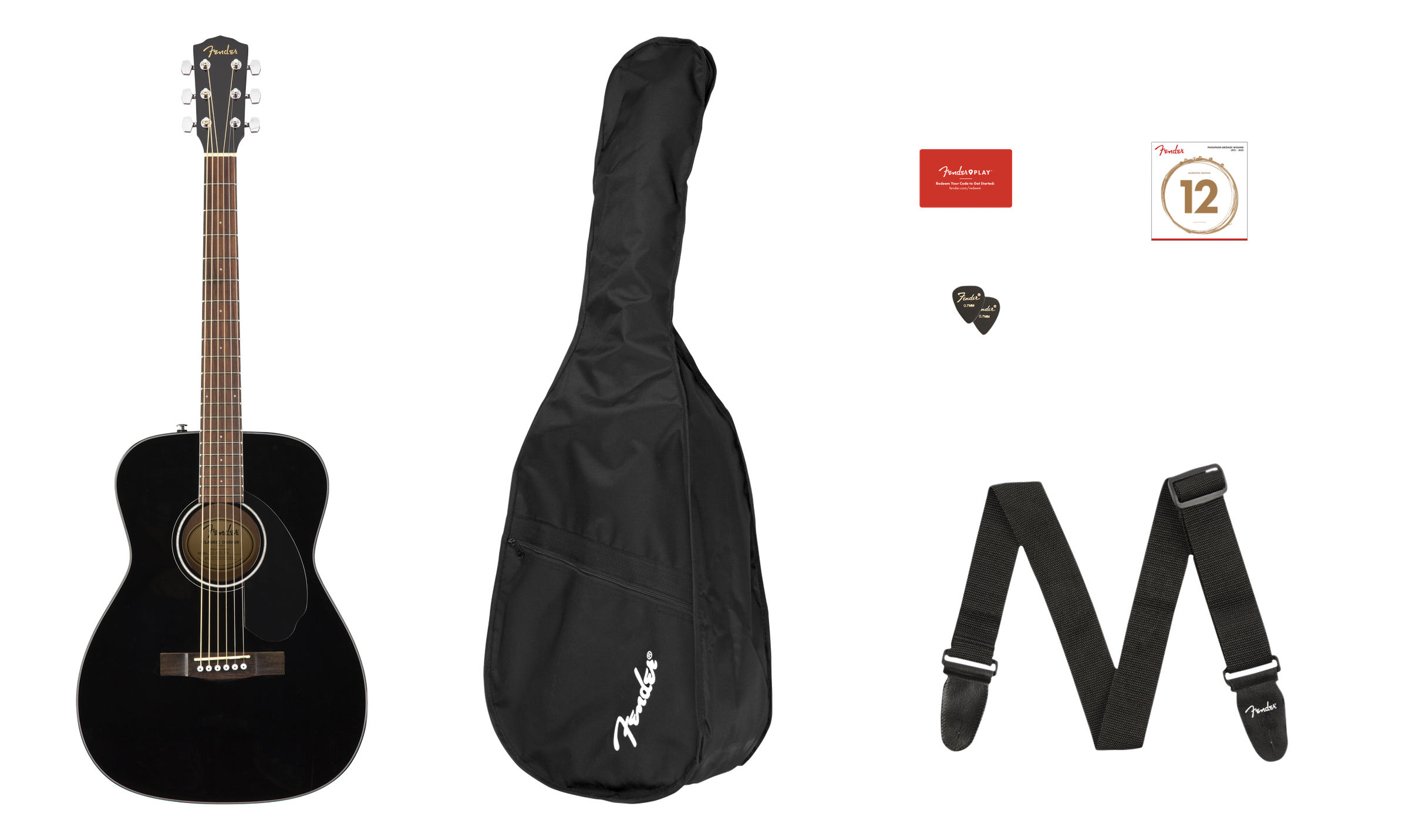 Fender CC-60S Concert Acoustic Guitar Pack, Black