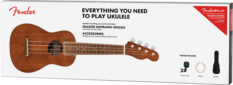 Fender Seaside Soprano Ukulele Pack, Walnut Fingerboard, Natural