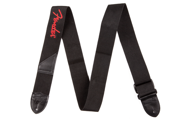 Fender® 2" Black Poly Strap w/ Red Fender® Logo