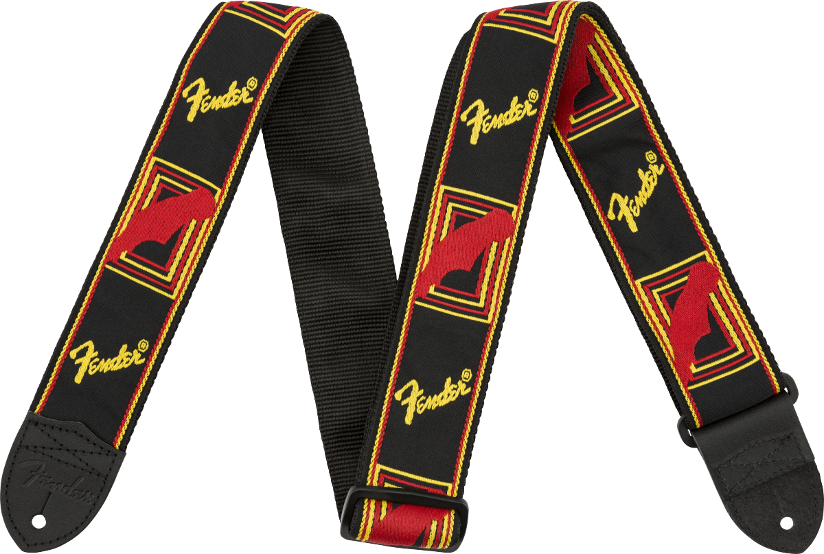 STRAP Fender® 2" Monogrammed Strap, Black/Yellow/Red