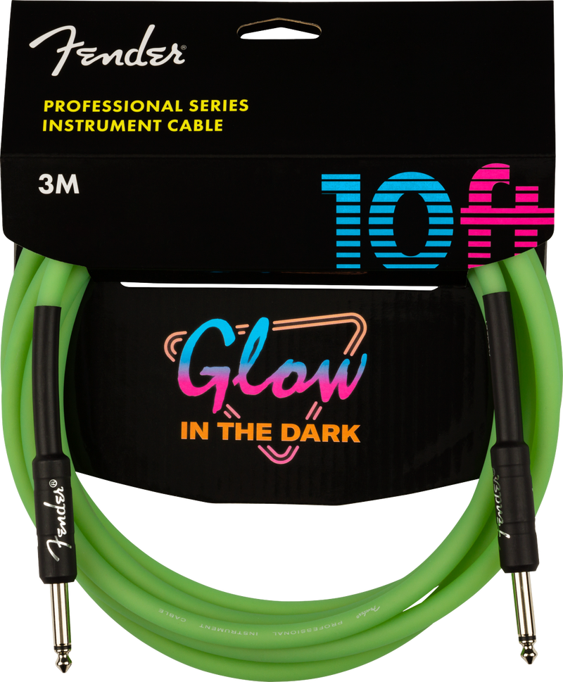 Fender Professional Glow in the Dark Cable, Green, 10'