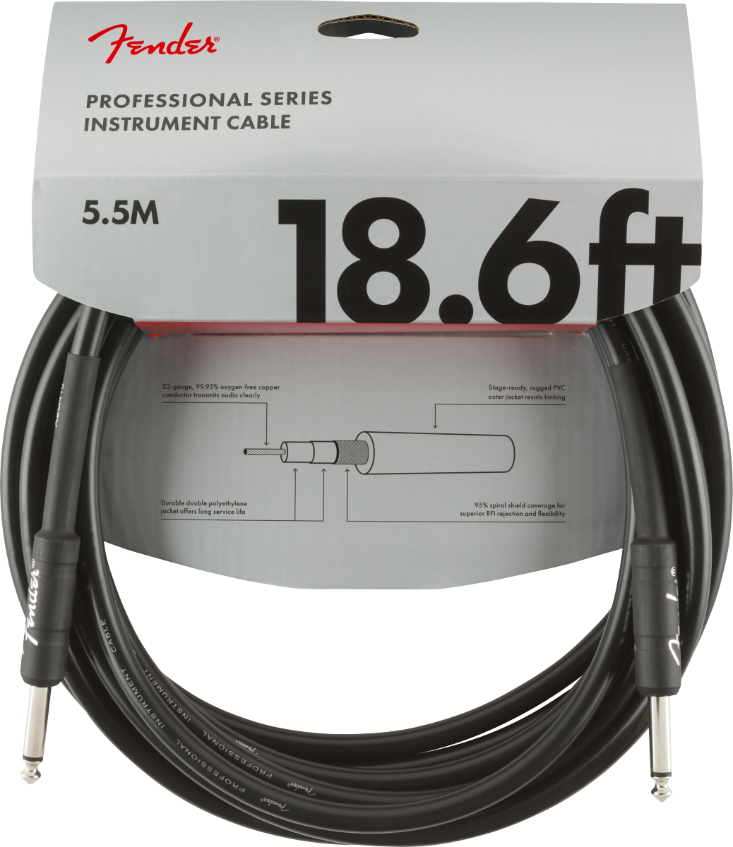 Fender Professional Series Instrument Cable, Straight/Straight, 18.6', Black