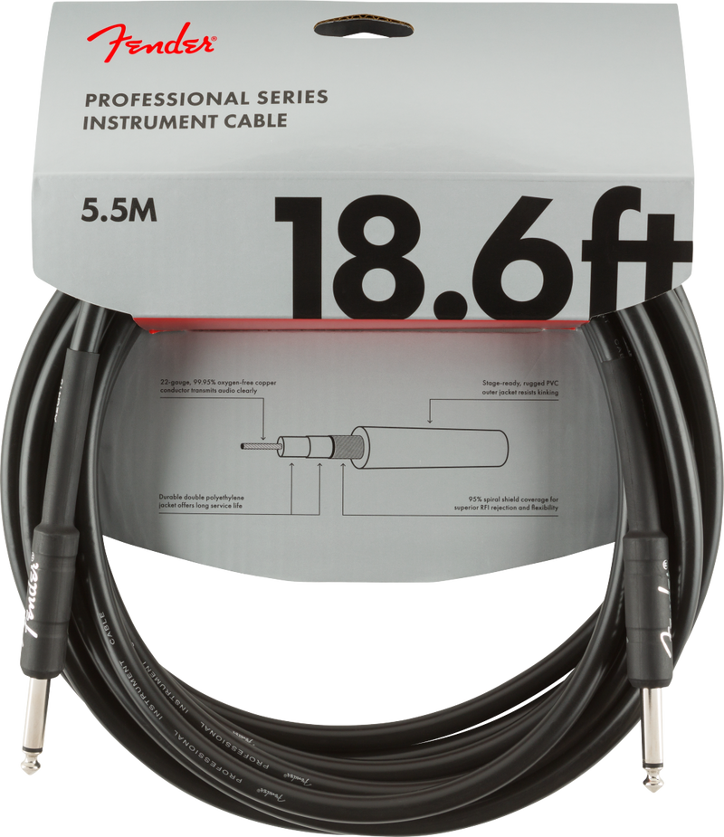 Fender Professional Series Instrument Cable, Straight/Straight, 18.6', Black