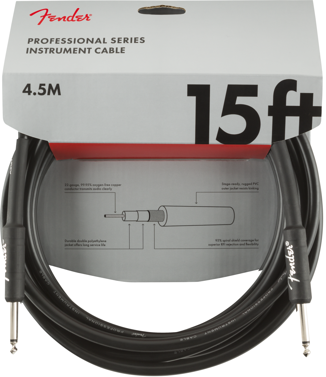 Fender Professional Series Instrument Cable, Straight/Straight, 15', Black