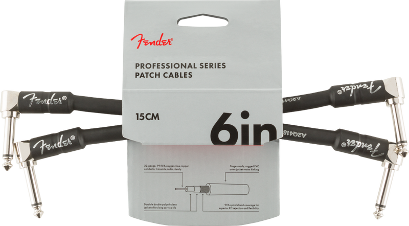 Fender Professional Series Instrument Cable 2-Pack, Angle/Angle, 6", Black