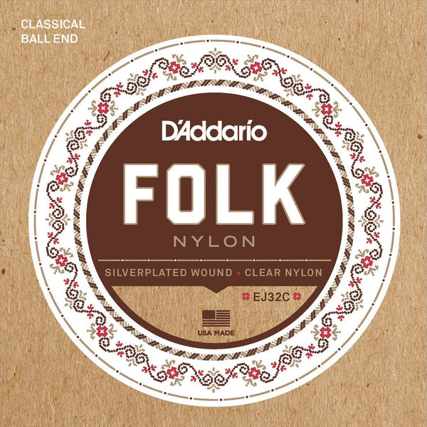 D'Addario Folk Nylon Ball End Classical Strings Silver Wound/Clear Nylon