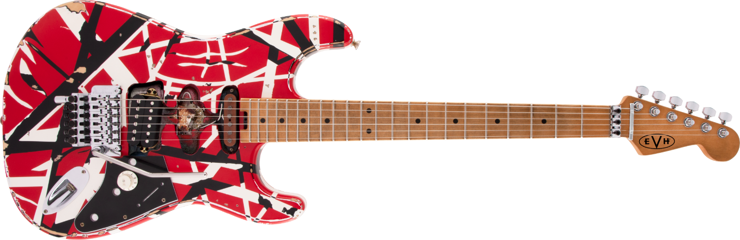 Used EVH Striped Series Frankenstein™ Frankie, Maple Fingerboard, Red with Black Stripes Relic