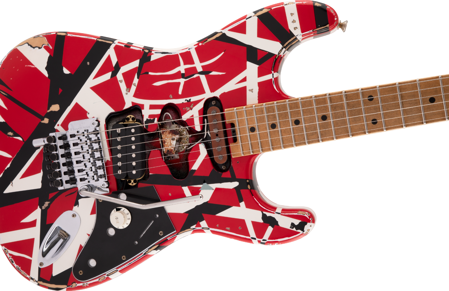 Used EVH Striped Series Frankenstein™ Frankie, Maple Fingerboard, Red with Black Stripes Relic