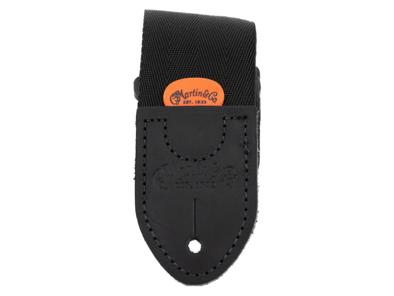 Martin & Co. Nylon/Leather-End Guitar Strap with Pick Holder, Black