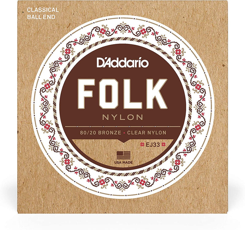 D'Addario 80/20 Ball End Nylon Folk Guitar Strings, Black