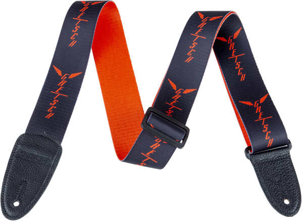 Gretsch® Wing Logo Pattern Strap, Black with Orange Logos