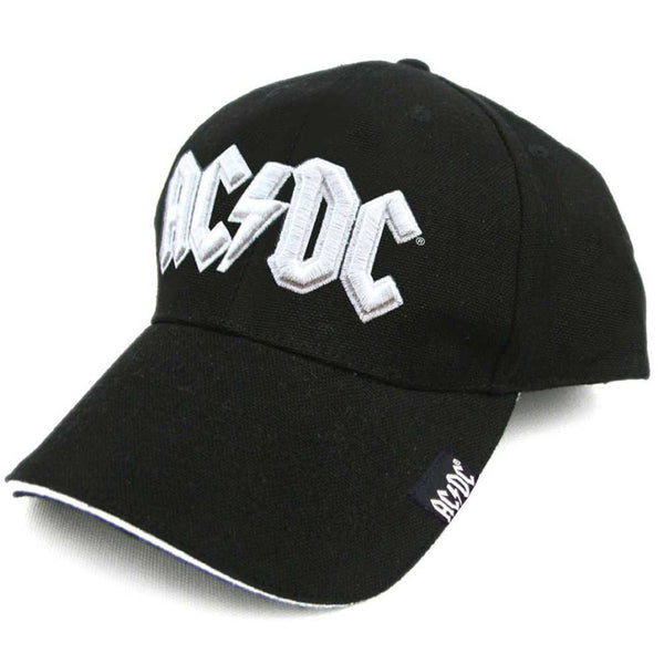 AC/DC UNISEX BASEBALL CAP: WHITE LOGO