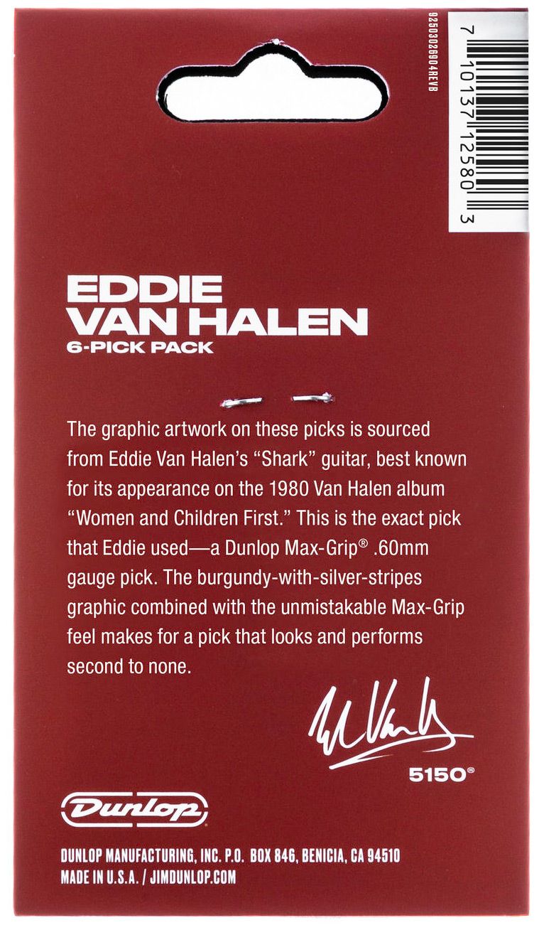 Dunlop Eddie Van Halen Guitar Picks 5150 Max Grip, .60mm (6-Pack)